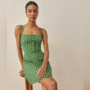Reformation Antonella Green Floral Mini Dress